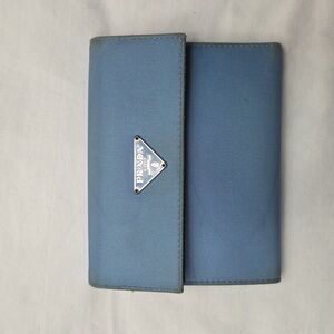 PRADA Blue Tessuto Nylon and Saffiano Leather Trifold WALLET